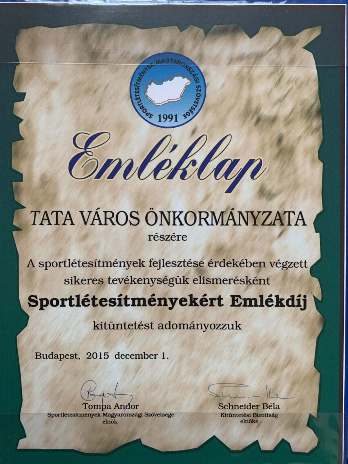 Kiemelt kép a Sportlétesítményekért Emlékdíj (2015) című bejegyzéshez