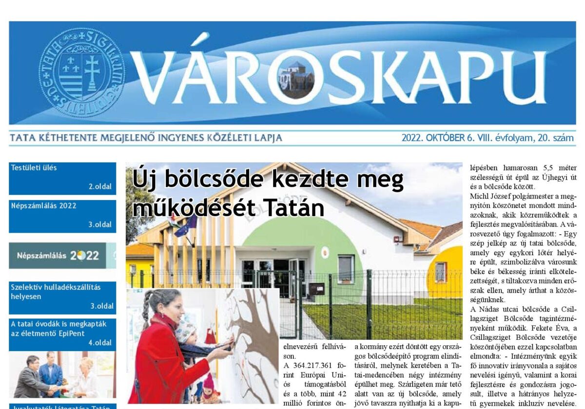 Kiemelt kép a Tatai Városkapu újság – 2022. Október 06. című bejegyzéshez