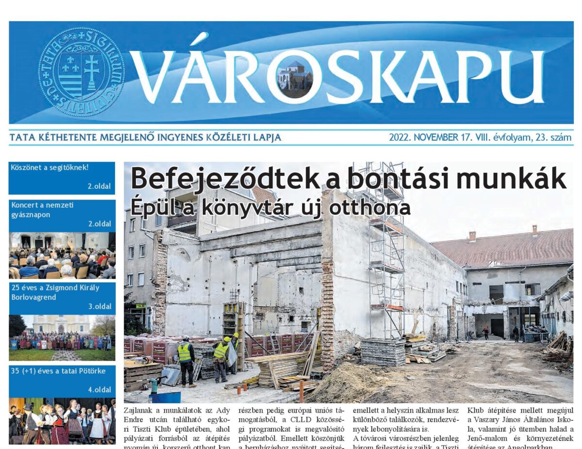 Kiemelt kép a Tatai Városkapu újság – 2022. November 17. című bejegyzéshez