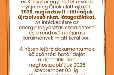 Kiemelt kép a Augusztus 11-én nyit újra a könyvtár című bejegyzéshez